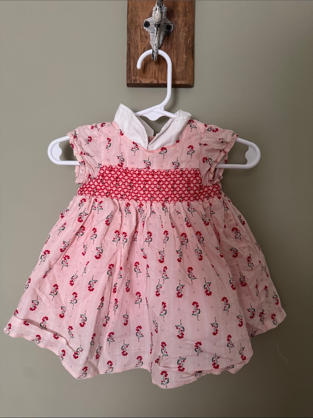 Janie and Jack Pink Floral Smocked Dress with White Collar